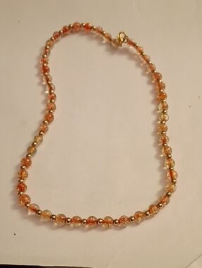 Delicate Orange Bead Necklace with Gold Accents